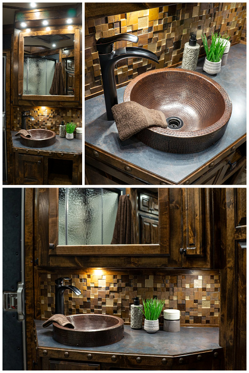 Semi recessed copper bathroom sink sink